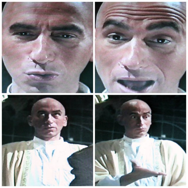 Collage of monk librarian's facial expressions in Necronomicon