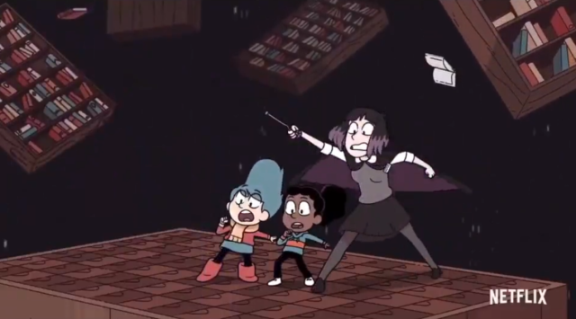 Kaisa after casting a spell in the episode "Chapter 3: The Witch," in the show's second season, with Hilda and Frida alongside her.