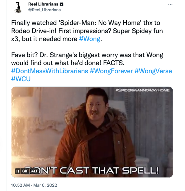 Tweet screenshot of Spider-Man: No Way Home and Wong's role
